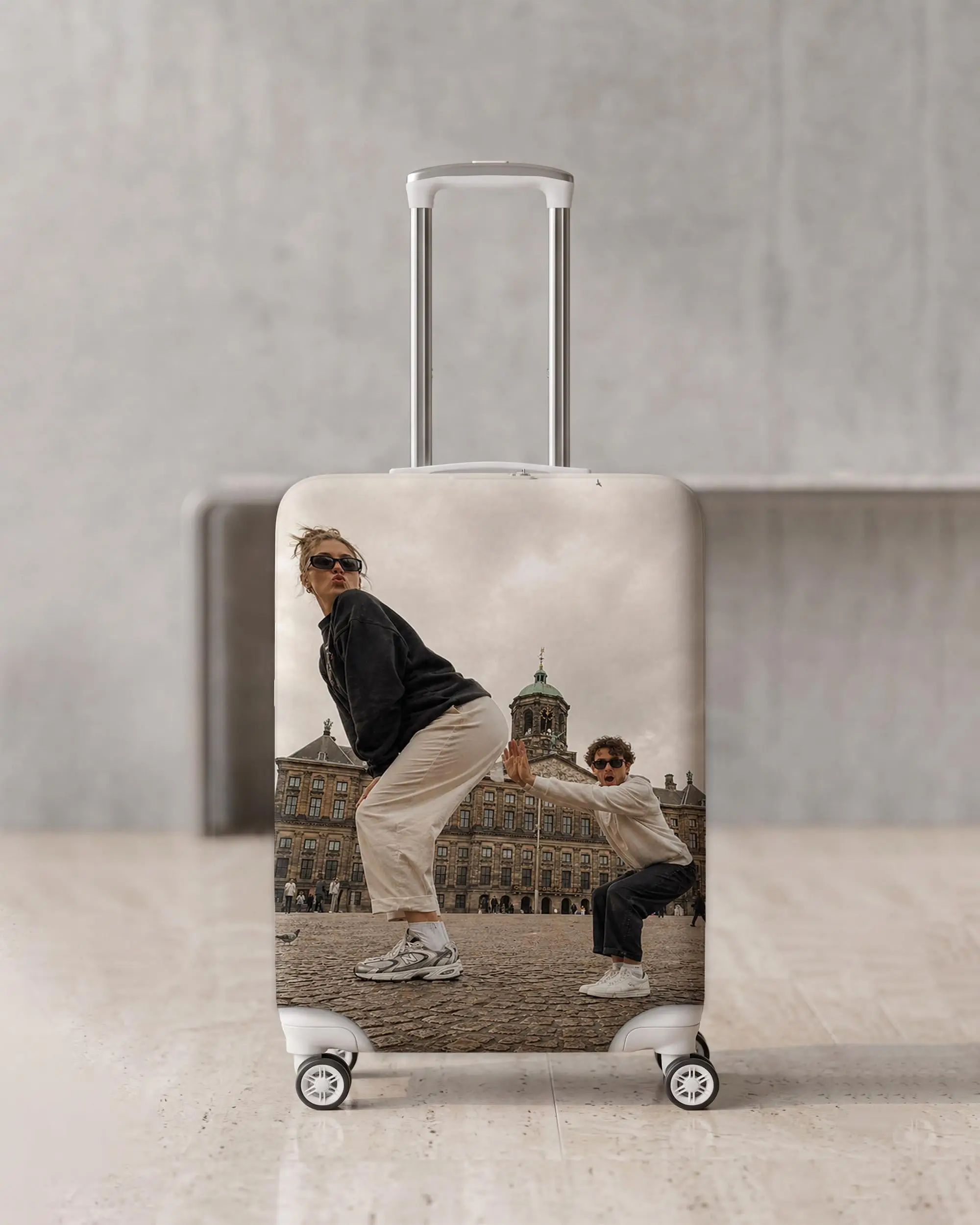 Personalized White Luggage Cover for Travel - Custom Photo Cover - 1