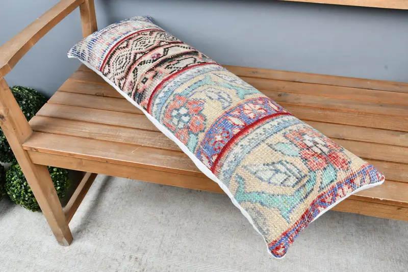 Outdoor Cushion Case, Kilim Pillow, Vintage Pillow, Ikat Cushion Cover, Pillow Cover, 12x36 Beige Cushion Cover, Kilim Cushion Sham - 3