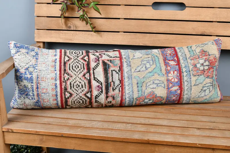 Outdoor Cushion Case, Kilim Pillow, Vintage Pillow, Ikat Cushion Cover, Pillow Cover, 12x36 Beige Cushion Cover, Kilim Cushion Sham - 2