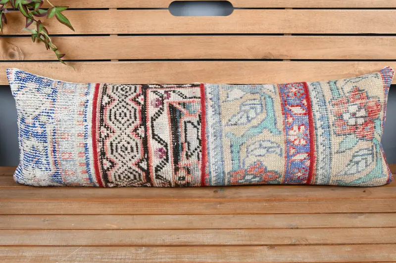 Outdoor Cushion Case, Kilim Pillow, Vintage Pillow, Ikat Cushion Cover, Pillow Cover, 12x36 Beige Cushion Cover, Kilim Cushion Sham - 1