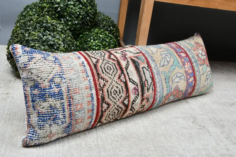 Outdoor Cushion Case, Kilim Pillow, Vintage Pillow, Ikat Cushion Cover, Pillow Cover, 12x36 Beige Cushion Cover, Kilim Cushion Sham - 7