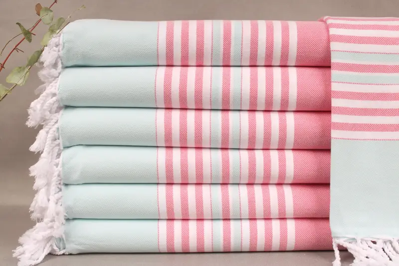 Beach Towel Monogram Fuchsia-Mint Striped, Turkish Cotton, 40x67 Inches