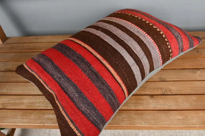 Pillow Sham, Boho Pillow Sham Cover, Cotton Pillow, Pillow for Sofa, 16x24 Red Pillow Sham, Ethnical Kilim Rug Pillow, One Of A Kind Pillow Case - 2