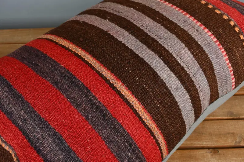 Pillow Sham, Boho Pillow Sham Cover, Cotton Pillow, Pillow for Sofa, 16x24 Red Pillow Sham, Ethnical Kilim Rug Pillow, One Of A Kind Pillow Case - 3