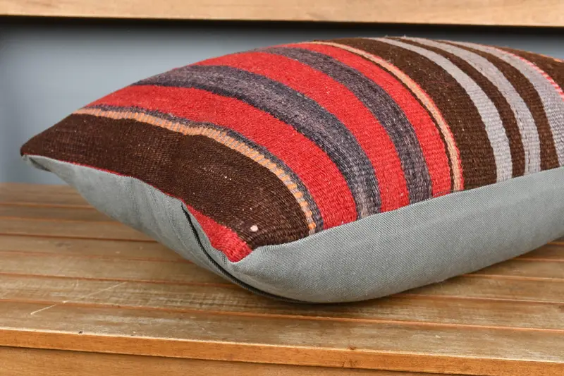 Pillow Sham, Boho Pillow Sham Cover, Cotton Pillow, Pillow for Sofa, 16x24 Red Pillow Sham, Ethnical Kilim Rug Pillow, One Of A Kind Pillow Case - 4