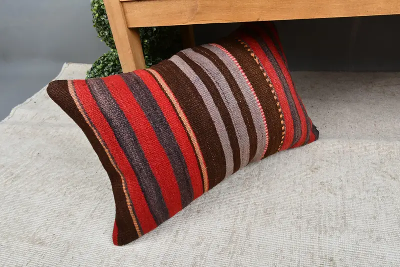 Pillow Sham, Boho Pillow Sham Cover, Cotton Pillow, Pillow for Sofa, 16x24 Red Pillow Sham, Ethnical Kilim Rug Pillow, One Of A Kind Pillow Case - 7