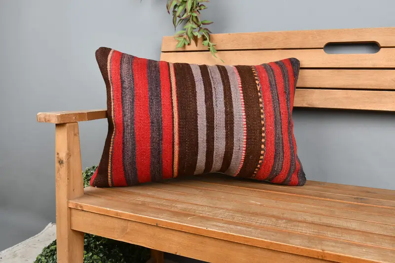 Pillow Sham, Boho Pillow Sham Cover, Cotton Pillow, Pillow for Sofa, 16x24 Red Pillow Sham, Ethnical Kilim Rug Pillow, One Of A Kind Pillow Case - 1