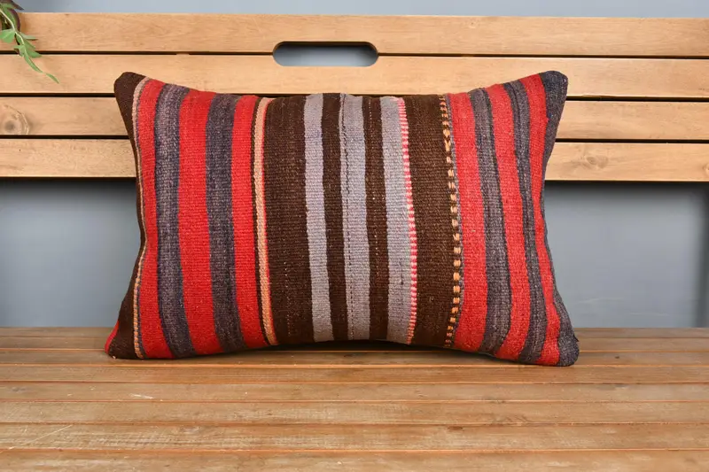 Pillow Sham, Boho Pillow Sham Cover, Cotton Pillow, Pillow for Sofa, 16x24 Red Pillow Sham, Ethnical Kilim Rug Pillow, One Of A Kind Pillow Case - 6