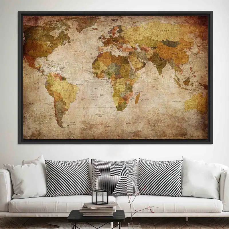 エレガントな World Atlas キャンバス プリント - 芸術的な世界地図装飾