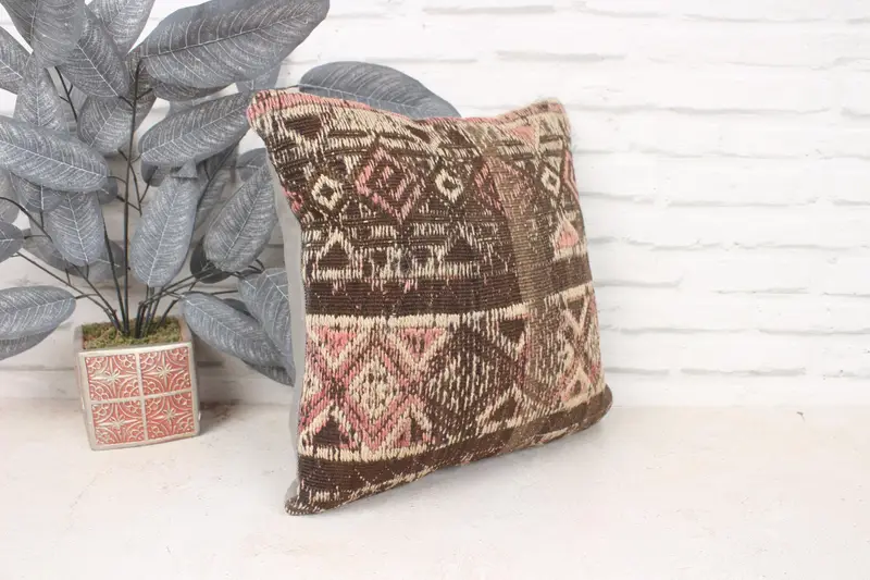 Cushion Cover, Gift Pillow, Neutral Cushion Case, Kilim Pillow, Authentic Pillow Cover, 16x16 Brown Cushion, Kilim Pillow Cover, Authentic Cushion - 3