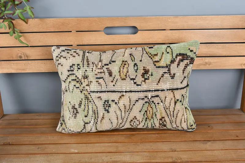 Vintage Kilim Pillow, Cushion Cover, Ikat Pillow Case, Interior Designer Pillow, 16x24 Green Pillow, Pet Cushion, Art Deco Pillow, Kilim Pillow - 6