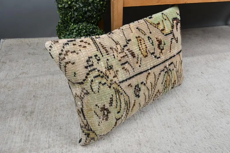 Vintage Kilim Pillow, Cushion Cover, Ikat Pillow Case, Interior Designer Pillow, 16x24 Green Pillow, Pet Cushion, Art Deco Pillow, Kilim Pillow - 7
