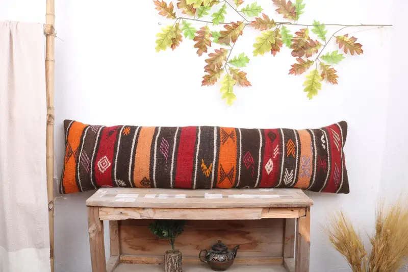 Gift Pillow, Boho Pillow, Home Decor Pillow, Ottoman Pillow Sham, 12x48 Red Pillow Sham, Kilim Rug Cushion Case, Pillow Sham - 1