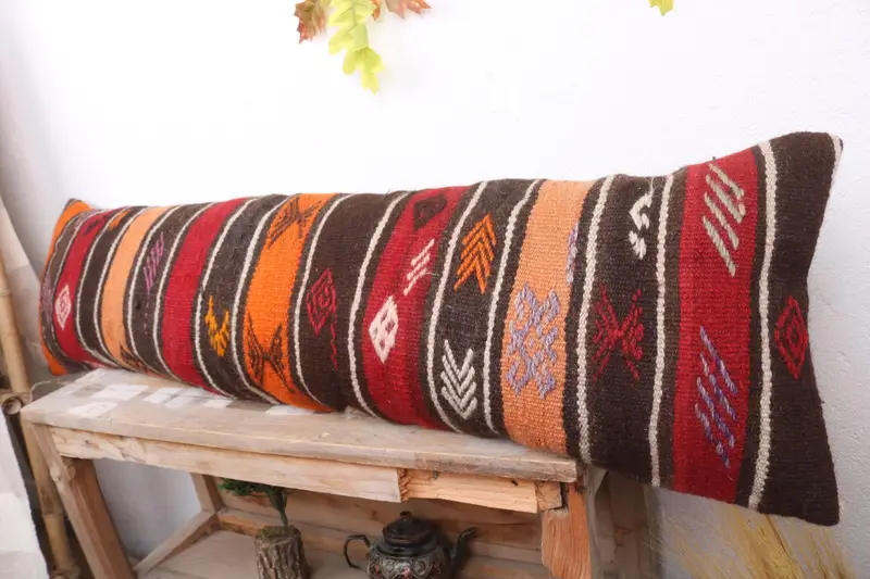 Gift Pillow, Boho Pillow, Home Decor Pillow, Ottoman Pillow Sham, 12x48 Red Pillow Sham, Kilim Rug Cushion Case, Pillow Sham - 4