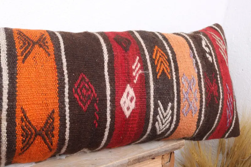 Gift Pillow, Boho Pillow, Home Decor Pillow, Ottoman Pillow Sham, 12x48 Red Pillow Sham, Kilim Rug Cushion Case, Pillow Sham - 5