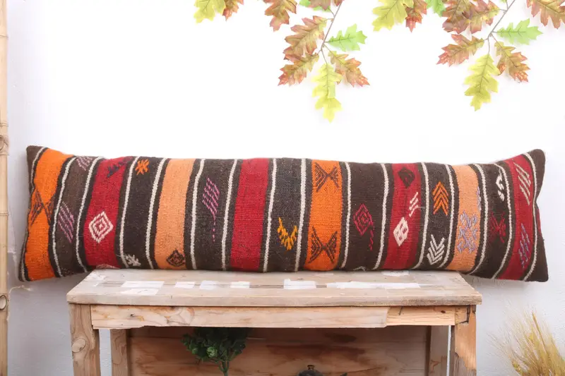 Gift Pillow, Boho Pillow, Home Decor Pillow, Ottoman Pillow Sham, 12x48 Red Pillow Sham, Kilim Rug Cushion Case, Pillow Sham - 2