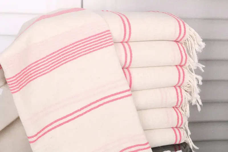 Turkish Beach Towel Pink Striped Cotton, 36x79 Inches