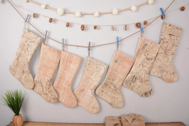 Festive Christmas Ornaments Pattern, 7 Inch Wide White Stocking