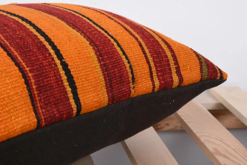Ottoman Cushion Cover, Antique Pillows, Pillow Sham, 12x24 Orange Cushion Cover, Throw Kilim Pillow, Kilim Cushion Sham - 7