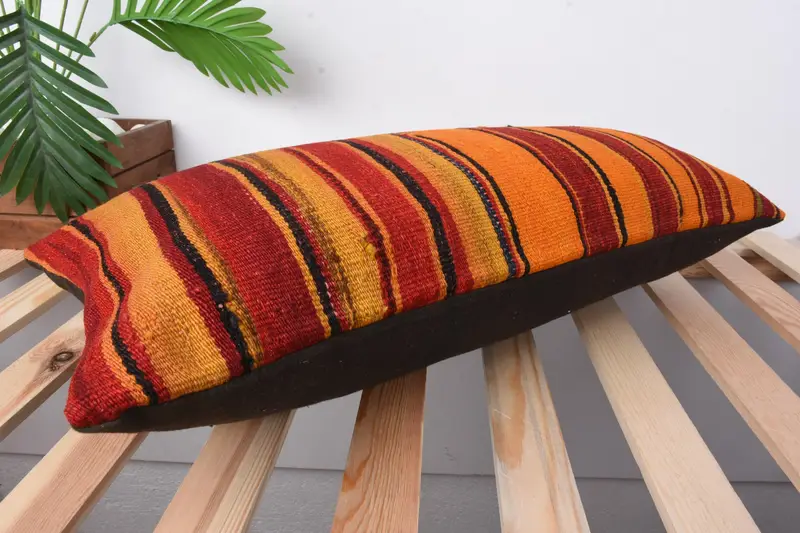 Ottoman Cushion Cover, Antique Pillows, Pillow Sham, 12x24 Orange Cushion Cover, Throw Kilim Pillow, Kilim Cushion Sham - 6