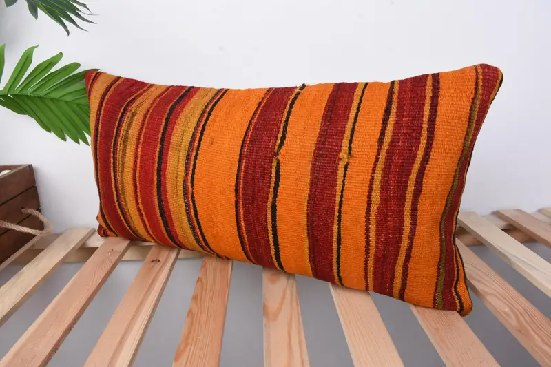 Ottoman Cushion Cover, Antique Pillows, Pillow Sham, 12x24 Orange Cushion Cover, Throw Kilim Pillow, Kilim Cushion Sham - 4