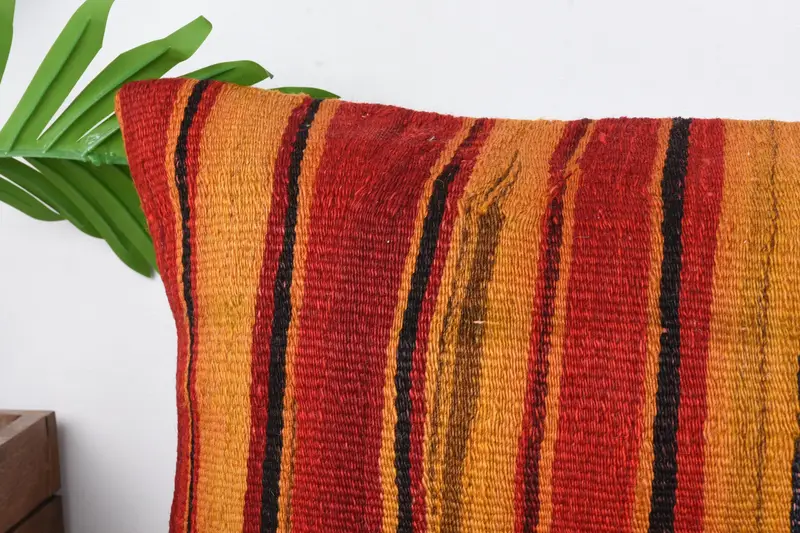 Ottoman Cushion Cover, Antique Pillows, Pillow Sham, 12x24 Orange Cushion Cover, Throw Kilim Pillow, Kilim Cushion Sham - 2