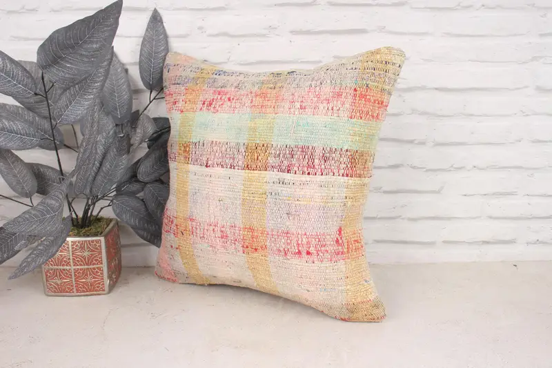 One Of A Kind Cushion Cover, Vintage Pillow, 18x18 Green Pillow, Handmade Kilim Cushion, Pillow Case, Kilim Cushion Sham - 4