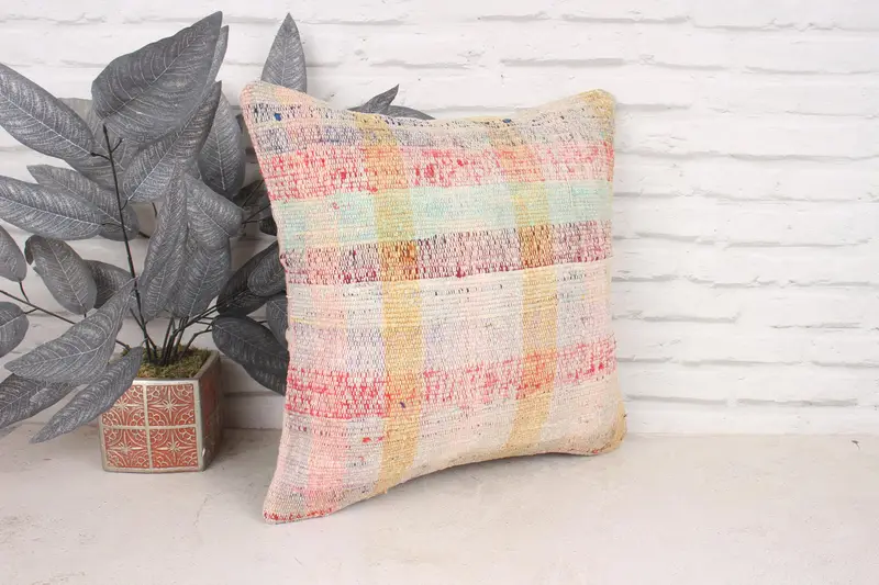 One Of A Kind Cushion Cover, Vintage Pillow, 18x18 Green Pillow, Handmade Kilim Cushion, Pillow Case, Kilim Cushion Sham - 3