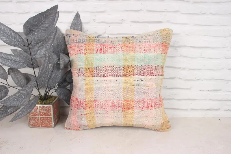 One Of A Kind Cushion Cover, Vintage Pillow, 18x18 Green Pillow, Handmade Kilim Cushion, Pillow Case, Kilim Cushion Sham - 1