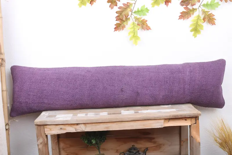 Turkish Bench Cushion, Outdoor Patio Pillow Cover, Kilim Pillow, Cushion Case, Boho Pillow, Kilim Cushion Sham, 12x48 Purple Pillow Sham - 2