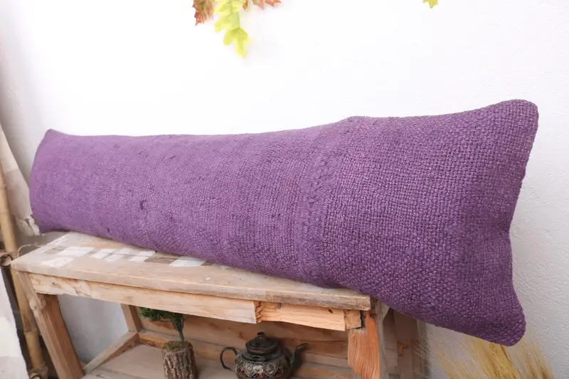 Turkish Bench Cushion, Outdoor Patio Pillow Cover, Kilim Pillow, Cushion Case, Boho Pillow, Kilim Cushion Sham, 12x48 Purple Pillow Sham - 4