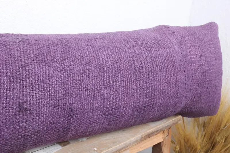 Turkish Bench Cushion, Outdoor Patio Pillow Cover, Kilim Pillow, Cushion Case, Boho Pillow, Kilim Cushion Sham, 12x48 Purple Pillow Sham - 5