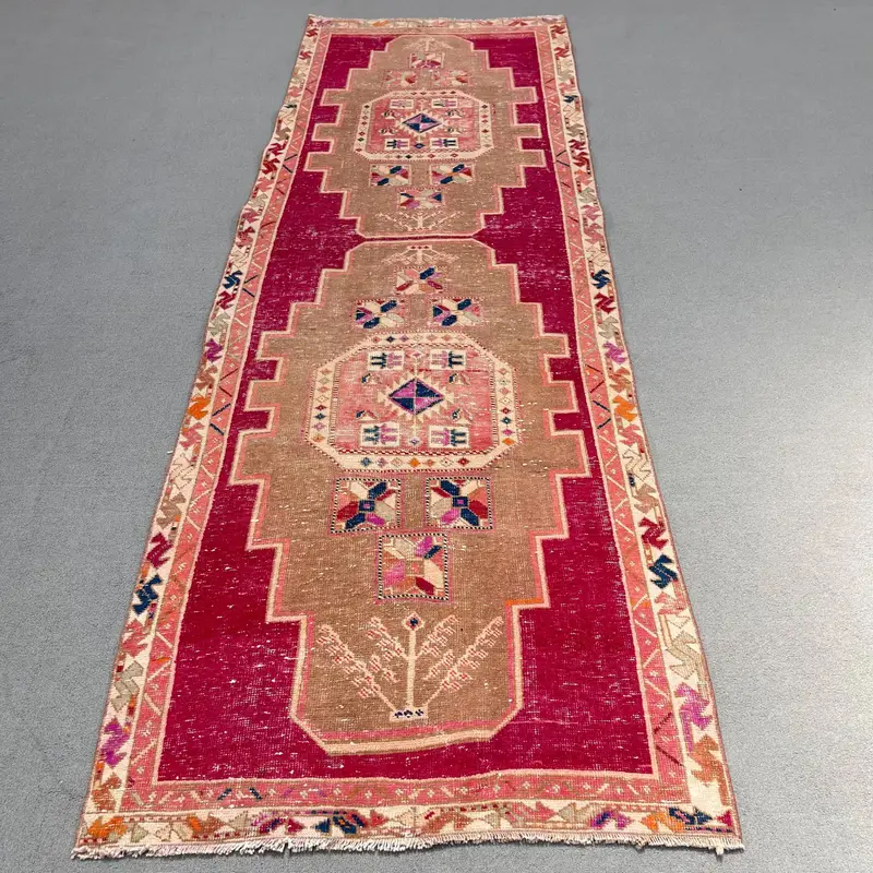 Red & Brown Polka Dot Rug, 3.2x10 ft Chic Decor