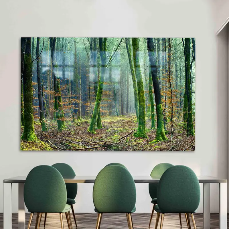 エレガントなプリントガラス：一口飲むたびに広がる自然の森の風景