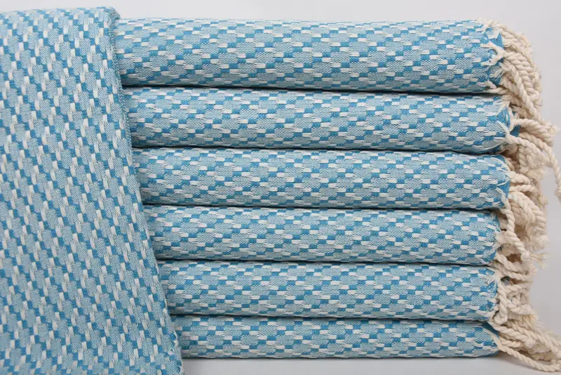 Bath Towel Petrol Blue Geometric Turkish Cotton, 67x40 Inches