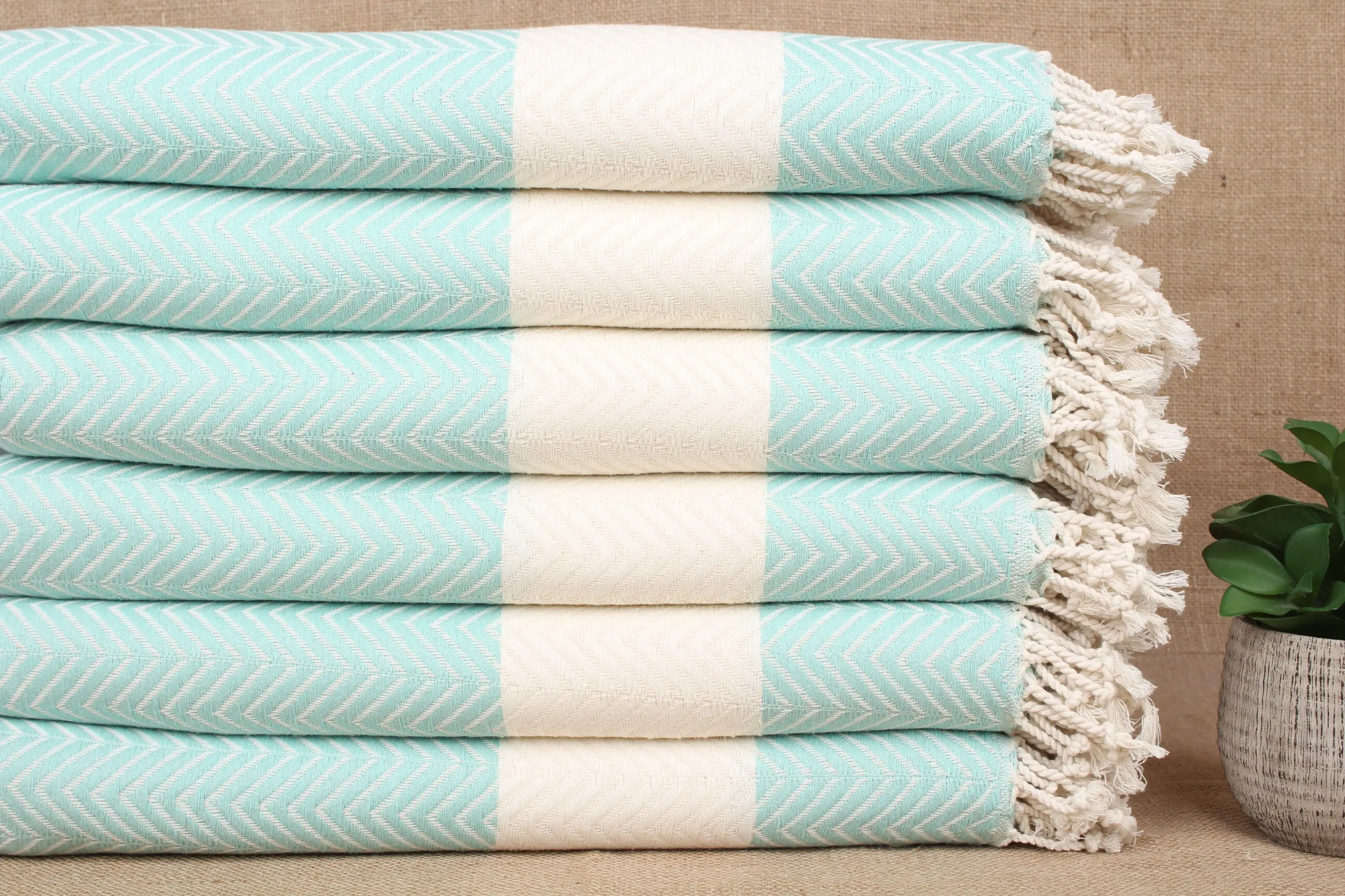 Turkish Towels Beach, Personalized Mint-White Chevron Towel, 40x71 Inches - 1