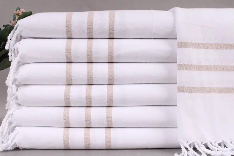 Monogrammed Hand Towel Beige Striped, 18x40 Inches, Kitchen & Tea Towel