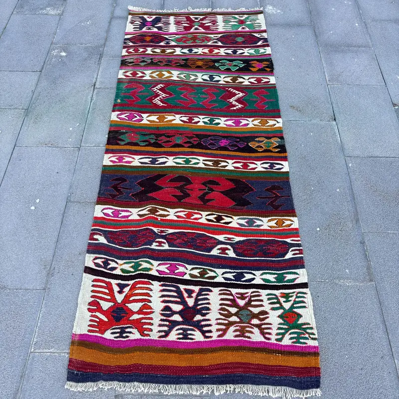 Gökkuşağı Puantiyeli Halı, 2,7x6,8 ft Canlı Dekor