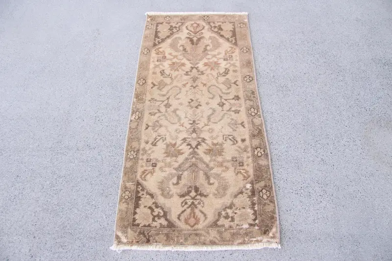 1.5x3.2 ft Beige & Brown Patchwork Rug, Elegant Home Decor