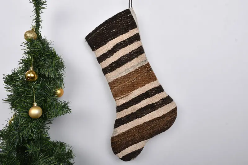 Adornos navideños rústicos Kilim, calcetín navideño personalizado de 7 pulgadas