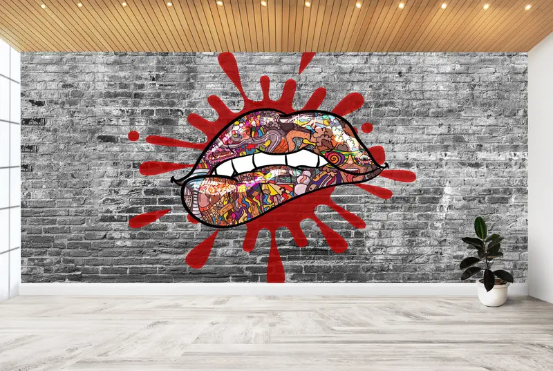 Papel pintado moderno con estampado de labios sensuales: elegante, erótico y contemporáneo
