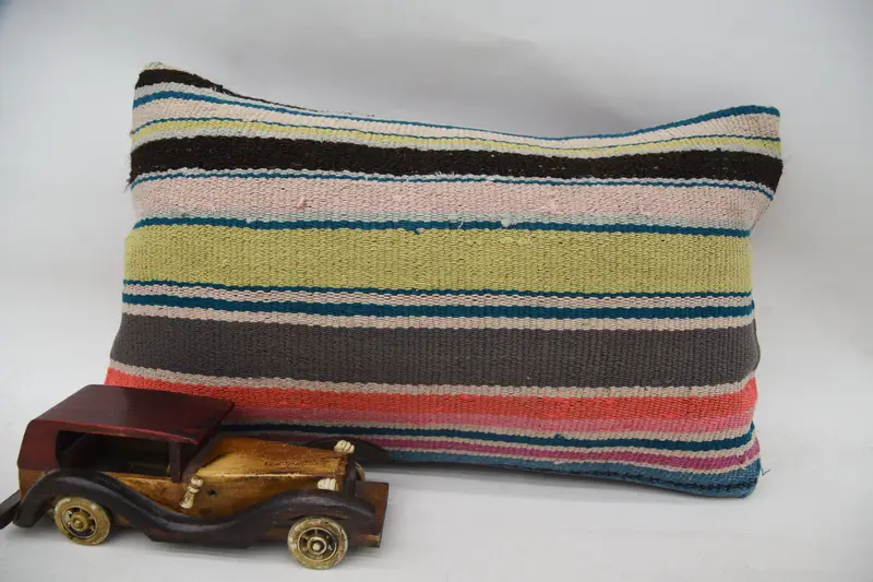 Vintage 12x20 inch Pillow Case, Brown Gift Striped Pillow Sham - 1