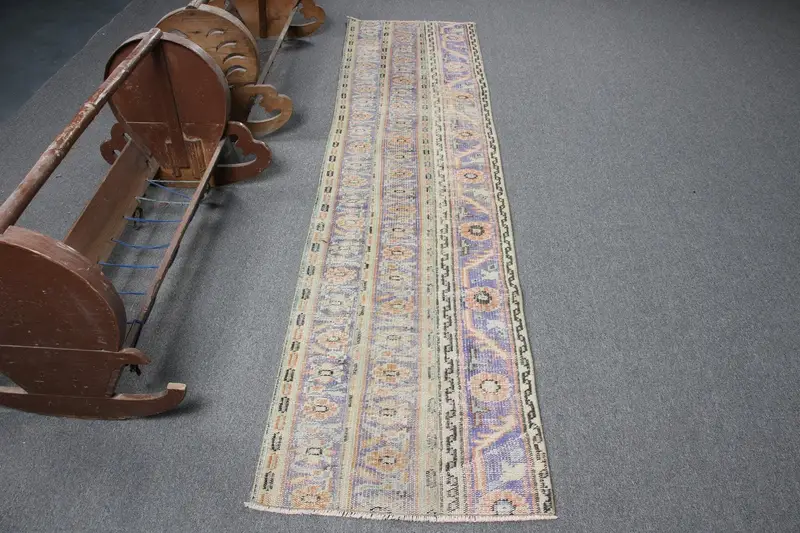 Alfombra turca de 2,1x8,7 pies, alfombra vintage corredor, alfombra de lana floral naranja azul - 1