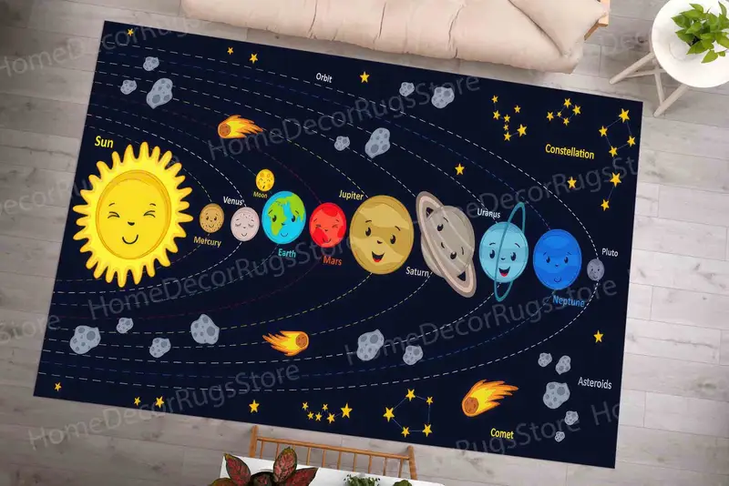 Elegante alfombra estampada: diseño de galaxia celestial para espacios modernos