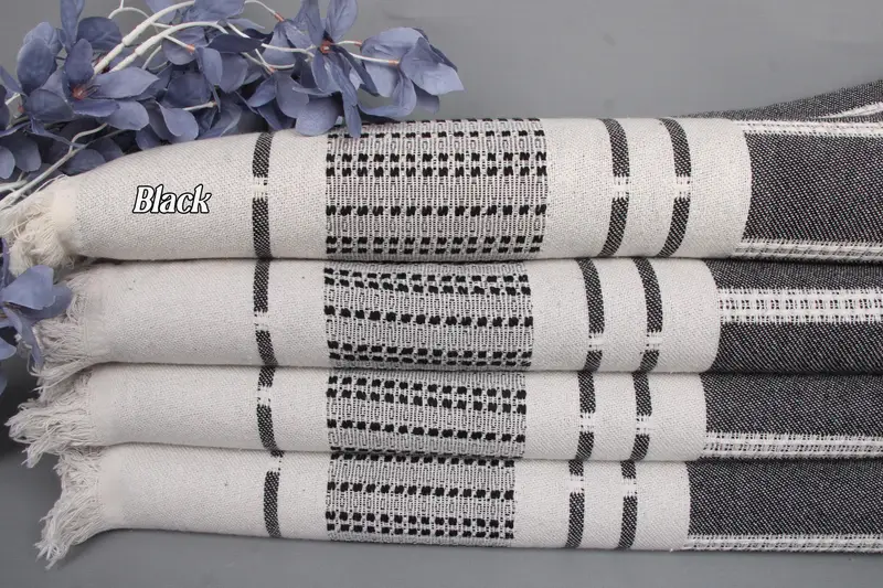 Bathroom Towel Organic Cotton Beige Striped, 36x67 Inches