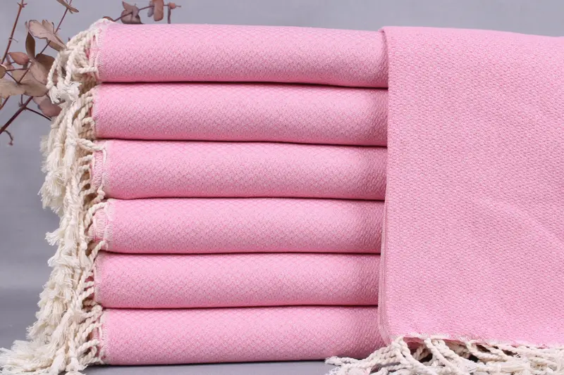 Beach Towel Geometric Organic Pink, Handmade Turkish Cotton, 38x63 Inches
