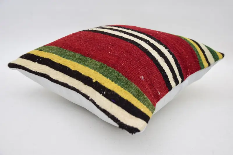 Turkish Kilim Pillow, 14x14 Red Pillow, Pillow for Couch, Knitted Pillow, Boho Pillow Sham Cover, Bench Cushion Cover, Pillow - 6