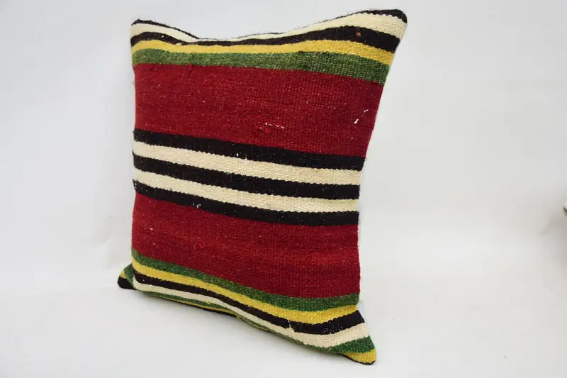 Turkish Kilim Pillow, 14x14 Red Pillow, Pillow for Couch, Knitted Pillow, Boho Pillow Sham Cover, Bench Cushion Cover, Pillow - 3