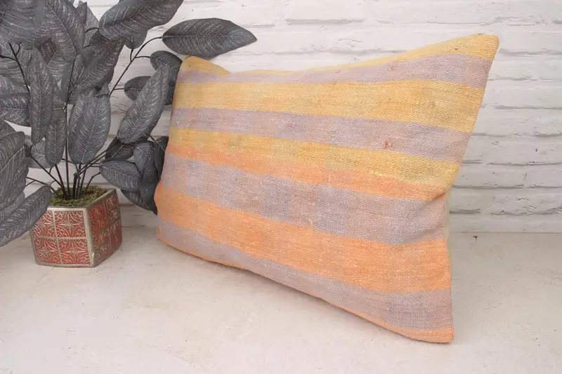 Ethnical Kilim Rug Pillow, 16x24 Yellow Cushion Case, Morroccon Kilim Cushion Cushion, Kilim Pillow Cover, Throw Kilim Pillow, Pillow Cover - 4