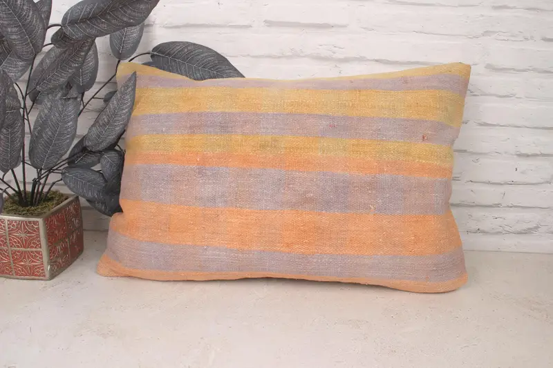 Ethnical Kilim Rug Pillow, 16x24 Yellow Cushion Case, Morroccon Kilim Cushion Cushion, Kilim Pillow Cover, Throw Kilim Pillow, Pillow Cover - 1